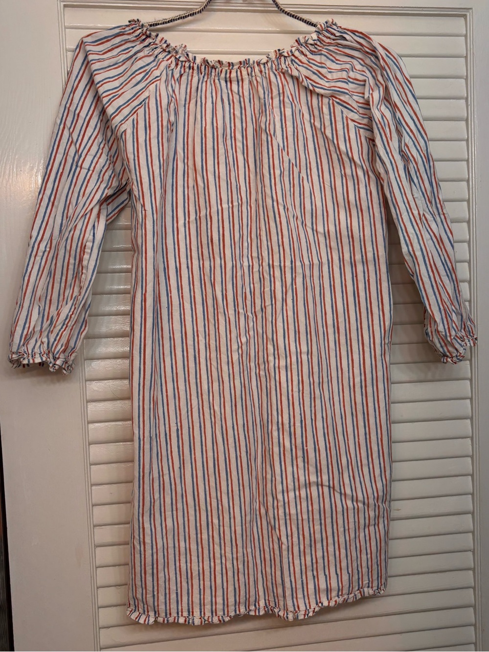 MIA FINN Girls' Striped Off-Shoulder Dress - White with Red & Blue Stripes